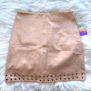 pink suede mini skirt